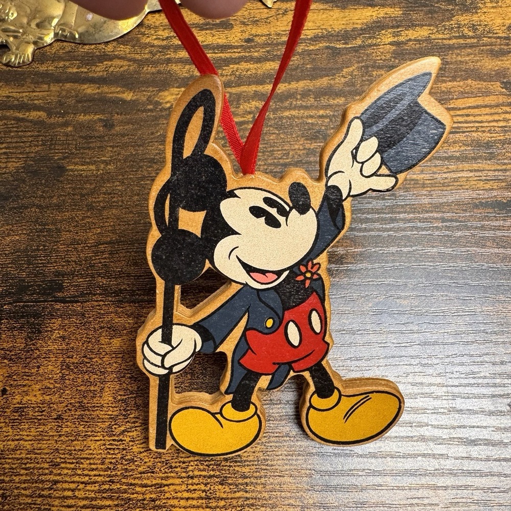 Vintage Walt Disney Mickey Mouse Wooden Ornament‎ Top Hat Music Taiwan 80s